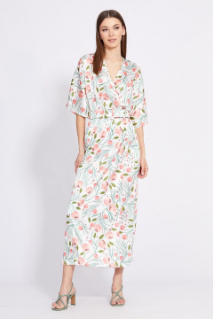 Полуприлегающего силуэта платье с запахом и ремнём EOLA 2420 молочный_рисунок - фото 5