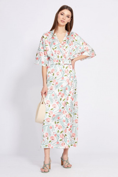 Полуприлегающего силуэта платье с запахом и ремнём EOLA 2420 молочный_рисунок - фото 1