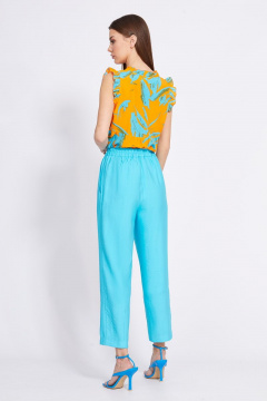 Блуза с рюшем и V-образным вырезом из плательной ткани EOLA 2421 оранжевый-бирюза - фото 4