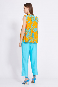 Брюки зауженные из текстиля с декором на поясе EOLA 2426 бирюза - фото 2