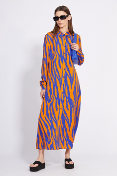 Платье рубашечного силуэта с карманами и принтом EOLA 2431 оранжевый_василек - фото 4