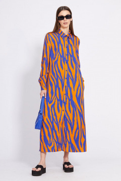 Платье рубашечного силуэта с карманами и принтом EOLA 2431 оранжевый_василек - фото 3