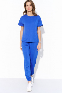 Джемпер и брюки из трикотажа с эластичным поясом и стрелками Luitui R4030 ярко-синий - фото 4