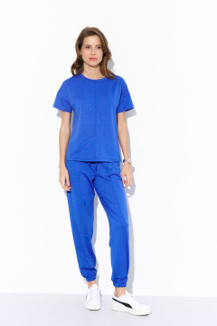Джемпер и брюки из трикотажа с эластичным поясом и стрелками Luitui R4030 ярко-синий - фото 3