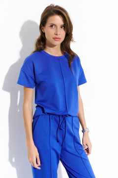 Джемпер и брюки из трикотажа с эластичным поясом и стрелками Luitui R4030 ярко-синий - фото 2