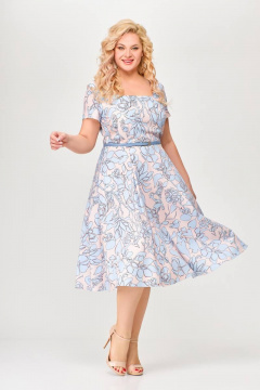 Платье из эластичной вискозы с клешеной юбкой и карманами Swallow 660 голубой_сад - фото 5