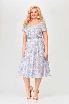 Платье из эластичной вискозы с клешеной юбкой и карманами Swallow 660 голубой_сад - фото 3