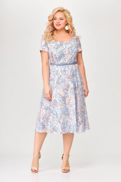 Платье из эластичной вискозы с клешеной юбкой и карманами Swallow 660 голубой_сад - фото 2