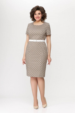 Платье из хлопкового денима с рельефами и шлицей на спинке Swallow 659.1 песочный - фото 1