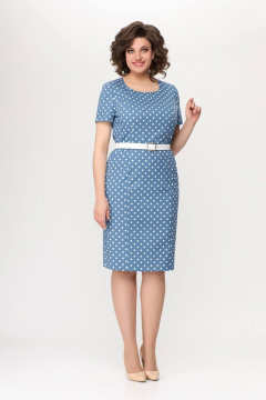 Платье из хлопкового денима с рельефами и потайной молнией Swallow 659.3 светло-синий - фото 2