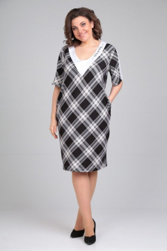 Платье из вискозы с V-образным вырезом и отделочной тканью Диомант 1871 - фото 2