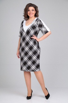 Платье из вискозы с V-образным вырезом и отделочной тканью Диомант 1871 - фото 1