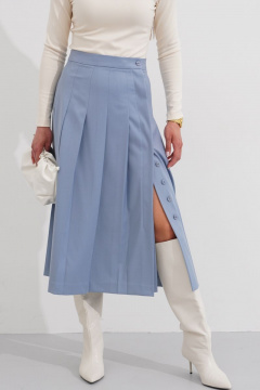 Юбка из текстиля с разрезом и поясом миди Ketty К-06250 голубой - фото 5
