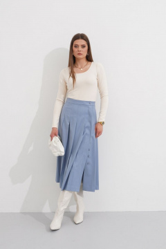 Юбка из текстиля с разрезом и поясом миди Ketty К-06250 голубой - фото 2