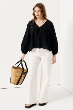 Блуза из хлопка с широкими плечами, стиль на каждый день Панда 131140w черный - фото 1