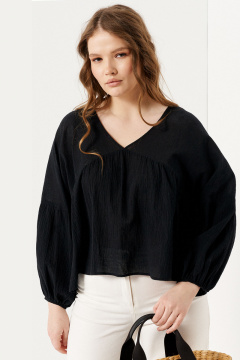 Блуза из хлопка с широкими плечами, стиль на каждый день Панда 131140w черный - фото 2