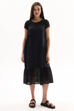 Платье из льна и текстиля с короткими рукавами и длиной 115 см Панда 150080w черный - фото 1