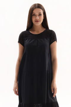 Платье из льна и текстиля с короткими рукавами и длиной 115 см Панда 150080w черный - фото 2