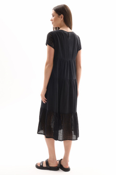 Платье из льна и текстиля с короткими рукавами и длиной 115 см Панда 150080w черный - фото 3