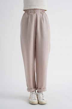 Брюки-бананы из льна с эффектом мятости и резинкой Mirolia 1155 бежевый - фото 5