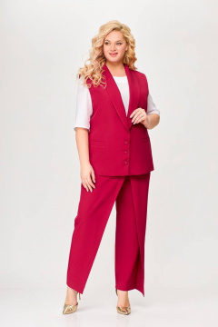 Классический костюм 2-ка из ткани с жилетом и брюками Swallow 646.2 вишня - фото 2