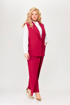 Классический костюм 2-ка из ткани с жилетом и брюками Swallow 646.2 вишня - фото 3