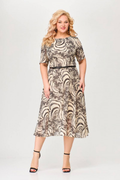 Платье из шифона с талиевыми вытачками и расклешенной юбкой Swallow 661 принт_бежево-черный - фото 3