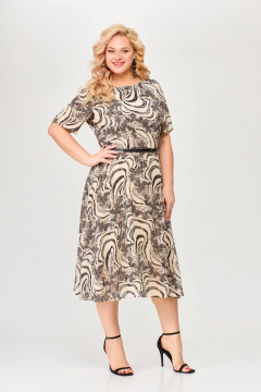Платье из шифона с талиевыми вытачками и расклешенной юбкой Swallow 661 принт_бежево-черный - фото 2