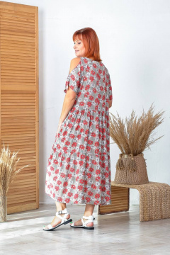 Платье свободного силуэта с воланами и застежкой на спине Соджи 550 мультиколор/серый - фото 3