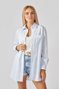 Голубая блузка с накладным карманом и закругленными разрезами Azzara 1006П - фото 4