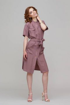 Платье летнее из хлопка с поясом, классический стиль, приталенное Domna 496(164) розово-коричневый - фото 1