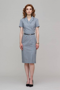 Платье футляр летнее из хлопка, длина миди, подчеркнут пояс Domna 498(164) серый - фото 5