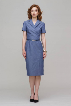 Платье футляр летнее из хлопка, длина миди, с поясом Domna 499(164) т.синий - фото 1