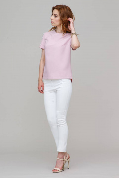 Блузка летняя с короткими рукавами и классическим кроем Domna 538 бледно-розовый - фото 4