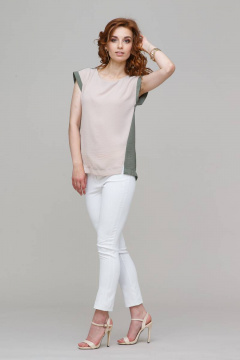 Двуцветная женская блузка из вискозы с разрезами по бокам Domna 539 бежевый - фото 1
