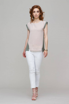 Двуцветная женская блузка из вискозы с разрезами по бокам Domna 539 бежевый - фото 5