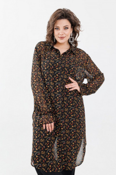 Платье-рубашка из шифона с коротким рукавом для лета Anelli 1282 рябинка - фото 3