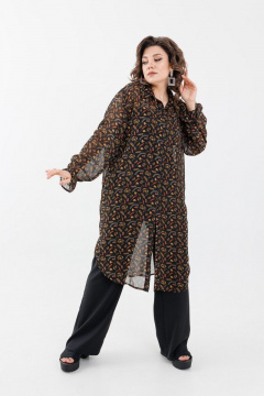 Платье-рубашка из шифона с коротким рукавом для лета Anelli 1282 рябинка - фото 1