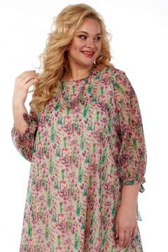 Летнее нарядное платье из шифона с клешем и воланами Michel chic 2127 бежевый-цветы - фото 2