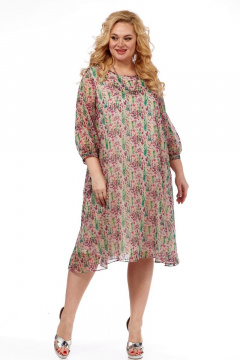 Летнее нарядное платье из шифона с клешем и воланами Michel chic 2127 бежевый-цветы - фото 3