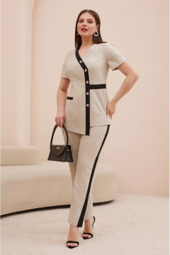 Бежевый костюм из текстиля с жилетом и брюками с разрезами Lissana 4726 - фото 1