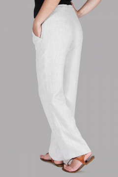 Брюки свободные из льна с эффектом мятости и шнурком Mirolia 1147 белый - фото 2