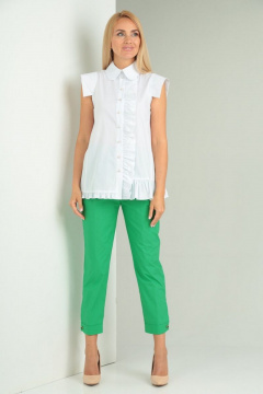 Комплект блуза хлопок и укороченные брюки с разрезами Gamma Gracia 551 белый_зеленый - фото 1