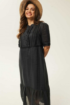 Летнее платье-шилиф с воланом, пуговицами и кружевом Mislana С941 черный - фото 5