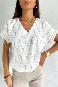 Летняя блузка с коротким рукавом и V-горловиной Nika.PL 02011 молочный - фото 4
