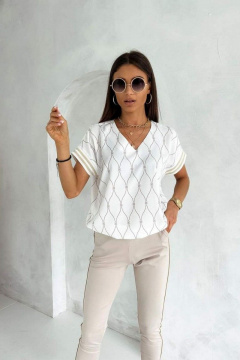 Летняя блузка с коротким рукавом и V-горловиной Nika.PL 02011 молочный - фото 2