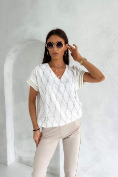 Летняя блузка с коротким рукавом и V-горловиной Nika.PL 02011 молочный - фото 1