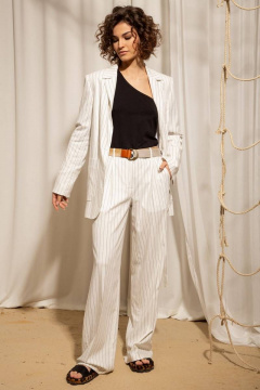 Льняной жакет прямого силуэта с одной пуговицей Nova Line 10397 молочный - фото 5