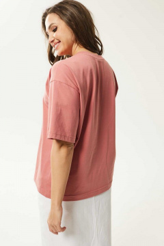 Летняя свободная майка из хлопка с декоративной печатью Mislana С962 коралл - фото 3