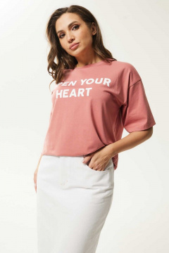 Летняя свободная майка из хлопка с декоративной печатью Mislana С962 коралл - фото 1